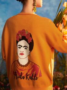 Frida Kahlo X SHEIN Cárdigan con patrón de letra & de figura
