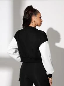 SHEIN SXY Letter Patch Color Block Off Shoulder Varsity Jacket In Fall/Winter