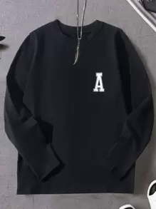 SHEIN Tween Boy Letter Graphic T-Shirt, Classic Letter Print, Simple Casual Style, Suitable For Various Occasions, Comfortable Fabricholiday,Summer,Travel,Getaway - Black - View 1