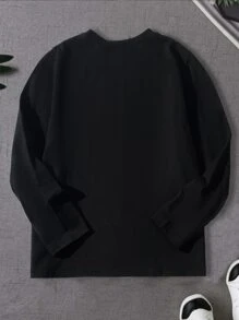 SHEIN Tween Boy Letter Graphic T-Shirt, Classic Letter Print, Simple Casual Style, Suitable For Various Occasions, Comfortable Fabricholiday,Summer,Travel,Getaway - Black - View 2