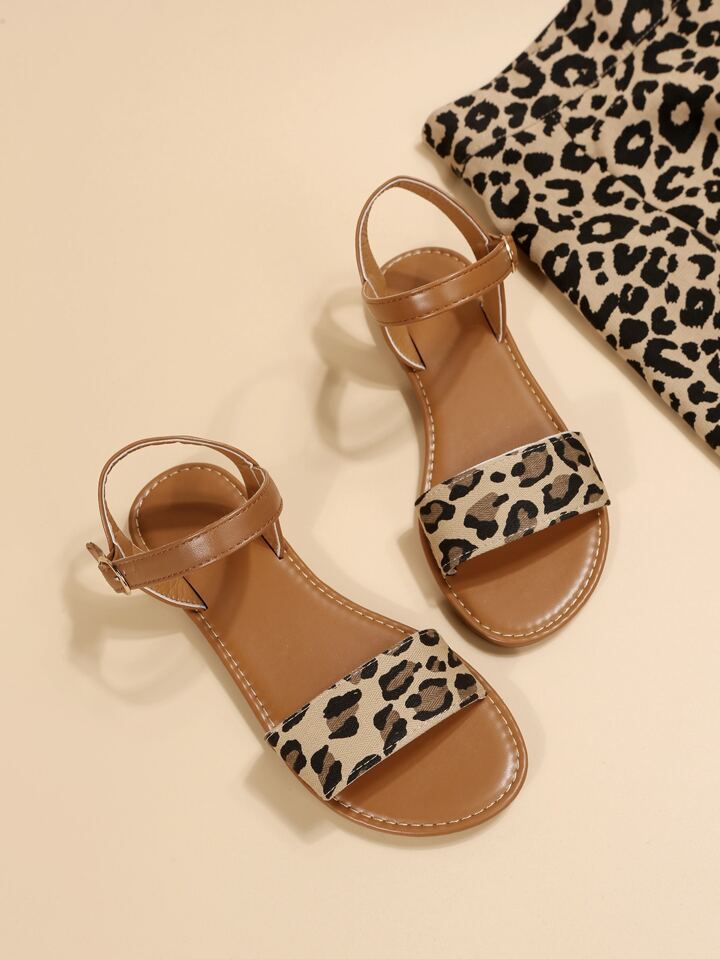 ヒョウ柄 アンクルストラップサンダル | SHEIN JAPAN