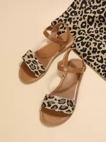 Leopard Print Ankle Strap Sandals - Multicolor - View 6