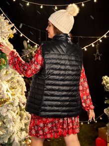 SHEIN Unity Áo khoác xuống Plus Size Túi Dây kéo màu trơn Giải trí - màu đen - Xem 3