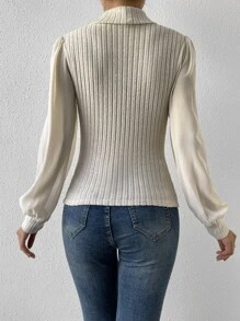 SHEIN Privé Turtleneck Lantern Sleeve Top - Apricot - View 2