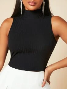 SHEIN SXY Solid High Neck Tank Top - Black - View 1
