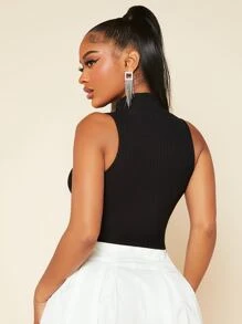 SHEIN SXY Solid High Neck Tank Top - Black - View 2