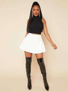 SHEIN SXY Solid High Neck Tank Top - Black - View 4