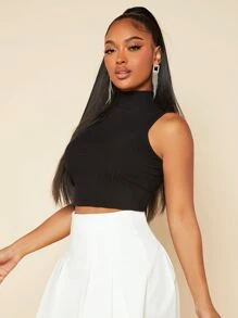 SHEIN SXY Solid High Neck Tank Top - Black - View 5