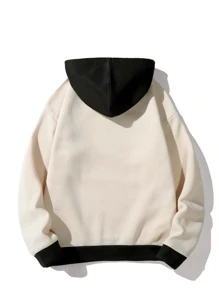 ROMWE MEN Guys Letter Graphic Kangaroo Pocket Drawstring Thermal Hoodie - Khaki - View 2