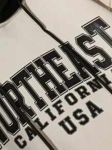 ROMWE MEN Guys Letter Graphic Kangaroo Pocket Drawstring Thermal Hoodie - Khaki - View 7