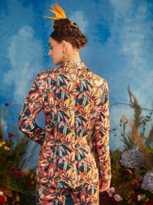 Oxana Frida Kahlo X SHEIN X Designer Floral Print Button Front Blazer - Multicolor - View 2