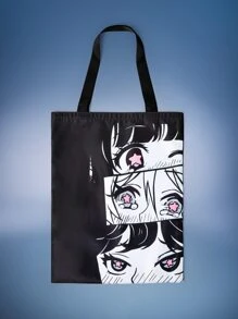 ROMWE Bolsa de compras con estampado de figura - Negro - Ver 2