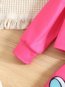 小女童獨角獸印花運動衫和裙子 - 玫紅色 - 查看 5