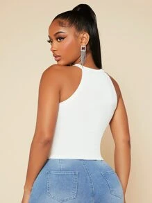 SHEIN SXY Solid Crop Halter Top - White - View 2