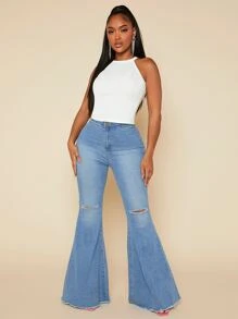 SHEIN SXY Solid Crop Halter Top - White - View 3