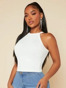 SHEIN SXY Solid Crop Halter Top - White - View 4