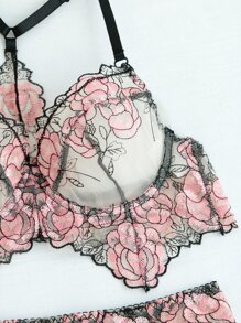 5pack Embroidery Mesh Underwire Garter Lingerie Set & Leg Rings - Multicolor - View 5