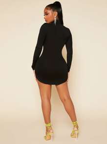 SHEIN SXY 素色小高領緊身洋裝 - 黑色 - 查看 2