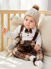 Baby Boy Bow Neck Tee & Plaid Overalls - Multicolor - View 3