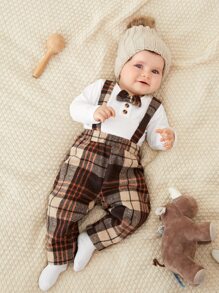 Baby Boy Bow Neck Tee & Plaid Overalls - Multicolor - View 4