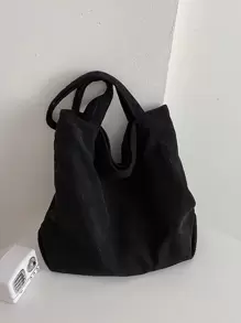 2025 Autumn Corduroy Zipper Tote Bag, Women's Fashion Large Capacity Shoulder Bag, Casual Shopping Bag, Simple Corduroy Handbag, Large Capacity Bag, Women's Solid Color Handbag, Best Gift For Teachers, Ladies, Girlfriends And Family, Backpack, Large Capacity, Portable, Suitable For Teenage Girls, Women, College Students, Also Suitable For Office, University, Elementary School Use - Black - View 3