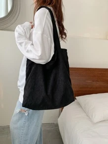 2025 Autumn Corduroy Zipper Tote Bag, Women's Fashion Large Capacity Shoulder Bag, Casual Shopping Bag, Simple Corduroy Handbag, Large Capacity Bag, Women's Solid Color Handbag, Best Gift For Teachers, Ladies, Girlfriends And Family, Backpack, Large Capacity, Portable, Suitable For Teenage Girls, Women, College Students, Also Suitable For Office, University, Elementary School Use - Black - View 5