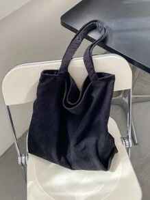 2025 Autumn Corduroy Zipper Tote Bag, Women's Fashion Large Capacity Shoulder Bag, Casual Shopping Bag, Simple Corduroy Handbag, Large Capacity Bag, Women's Solid Color Handbag, Best Gift For Teachers, Ladies, Girlfriends And Family, Backpack, Large Capacity, Portable, Suitable For Teenage Girls, Women, College Students, Also Suitable For Office, University, Elementary School Use - Black - View 6