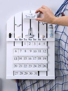 1pc Wooden Boat Decor Desk Calendar - White - View 2
