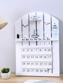 1pc Wooden Boat Decor Desk Calendar - White - View 3