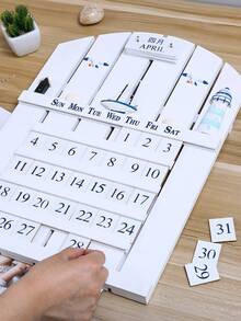 1pc Wooden Boat Decor Desk Calendar - White - View 4