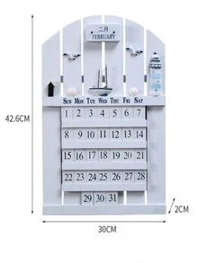1pc Wooden Boat Decor Desk Calendar - White - View 5