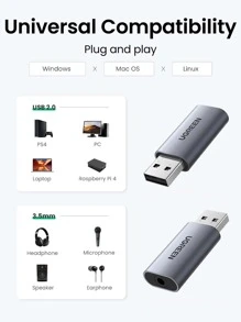 UGREEN USB 轉音訊插孔 USB 外置音效卡 3.5 公釐音訊轉接器 2 合 1 USB 轉 3.5 公釐 TRRS 耳機轉接器麥克風立體聲插孔鋁製相容 PS5 PC Windows Linux 筆電桌上型電腦 - 灰色 - 查看 3