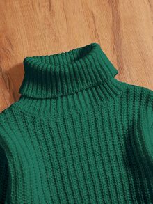 Cô Gái Trẻ Chất rắn Áo cao cổ Áo len - Màu xanh lá cây đậm - Xem 4