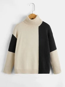 Girls Two Tone Turtleneck Drop Shoulder Jumper - Multicolor - View 1