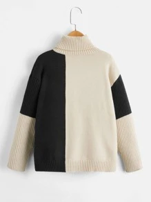 Girls Two Tone Turtleneck Drop Shoulder Jumper - Multicolor - View 2