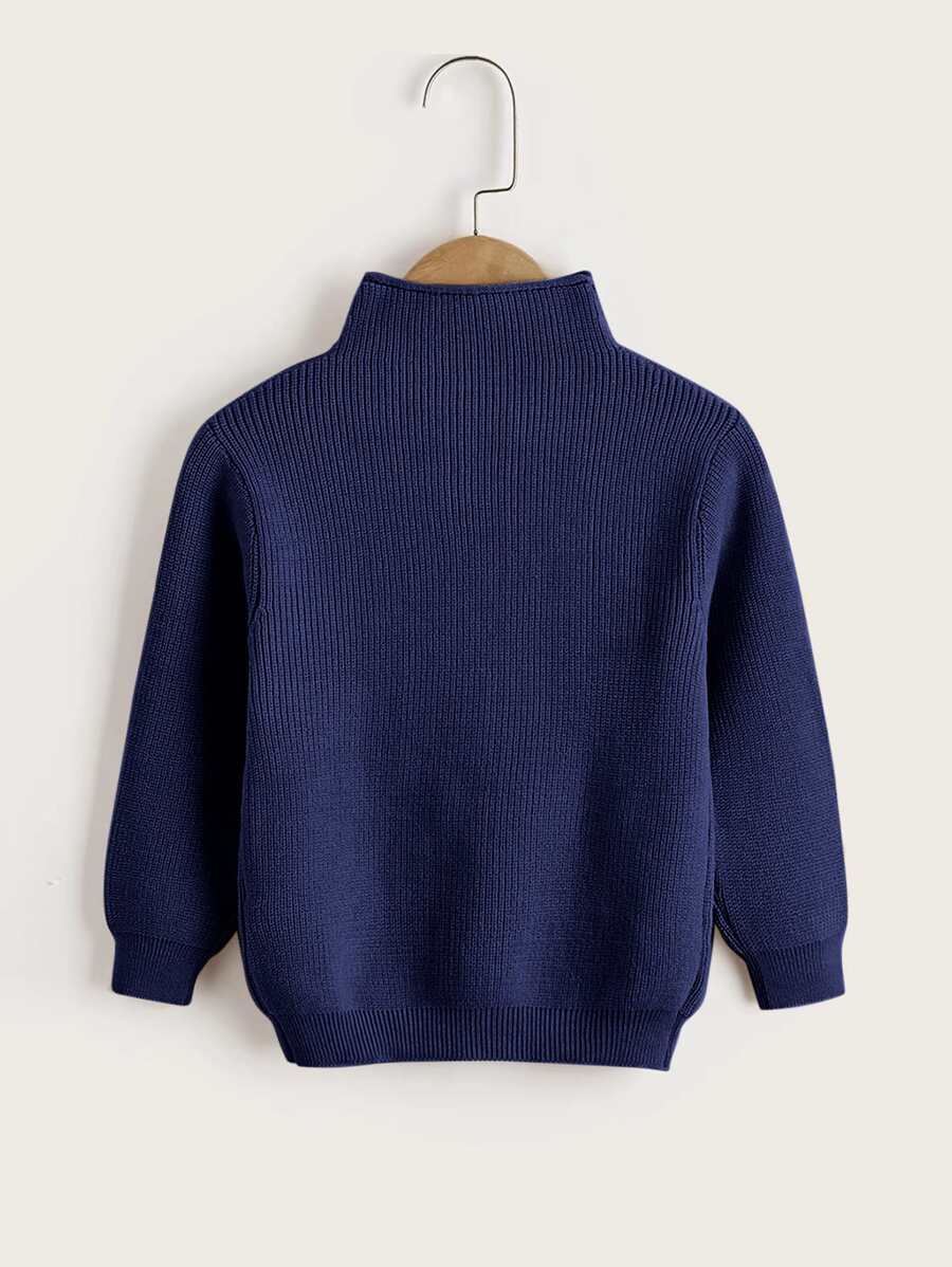 SHEIN Toddler Boys Ribbed Knit Mock Neck Jumper - Navy Blue - View 1