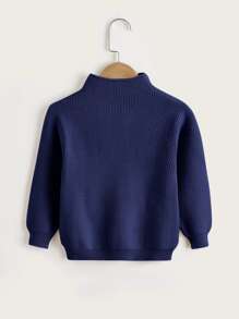 SHEIN Toddler Boys Ribbed Knit Mock Neck Jumper - Navy Blue - View 2