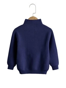 SHEIN Toddler Boys Ribbed Knit Mock Neck Jumper - Navy Blue - View 3