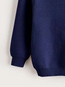 SHEIN Toddler Boys Ribbed Knit Mock Neck Jumper - Navy Blue - View 4
