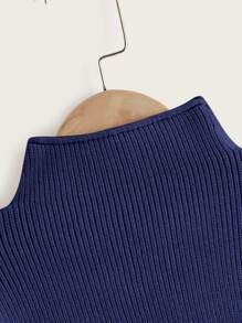 SHEIN Toddler Boys Ribbed Knit Mock Neck Jumper - Navy Blue - View 5