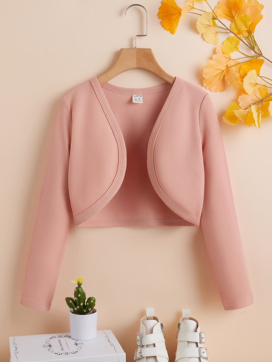 SHEIN Chaqueta De Punto De Ocio Para Chica Preadolescente De Color Sólido Con Mangas Largas Y Delantera Abierta - Rosa vieja - Ver 1