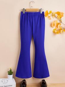 SHEIN Girls Fake Button Flare Leg Trousers - Royal Blue - View 2