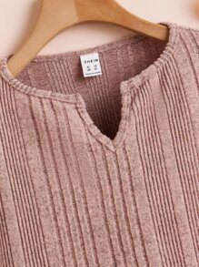SHEIN Girls Notched Lantern Sleeve Tee - Dusty Pink - View 3
