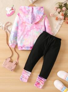 SHEIN Cô Gái Trẻ Nhuộm buộc Đồ họa Hoạt hình Áo Hoodie & Quần thể thao - Nhiều màu - Xem 2