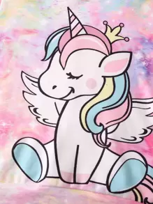 SHEIN Cô Gái Trẻ Nhuộm buộc Đồ họa Hoạt hình Áo Hoodie & Quần thể thao - Nhiều màu - Xem 4