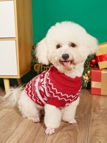 Snowflake & Wavy Pattern Pet Sweater (1pc) - Red and White - View 5