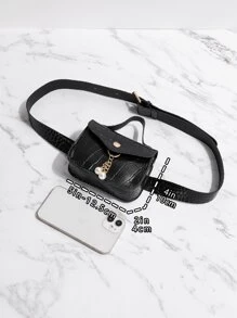 迷你鱷魚壓紋人造珍珠裝飾腰包 - 黑色 - 查看 4