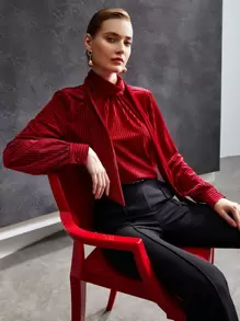 MOTF PREMIUM VELVET BALLOON SLEEVE T-SHIRT - Red - View 2