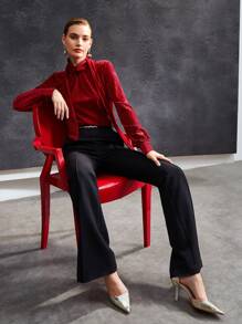 MOTF PREMIUM VELVET BALLOON SLEEVE T-SHIRT - Red - View 6