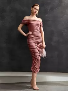 MOTF 褶皺金屬亮絲緊身洋裝 - 藕粉色 - 查看 2